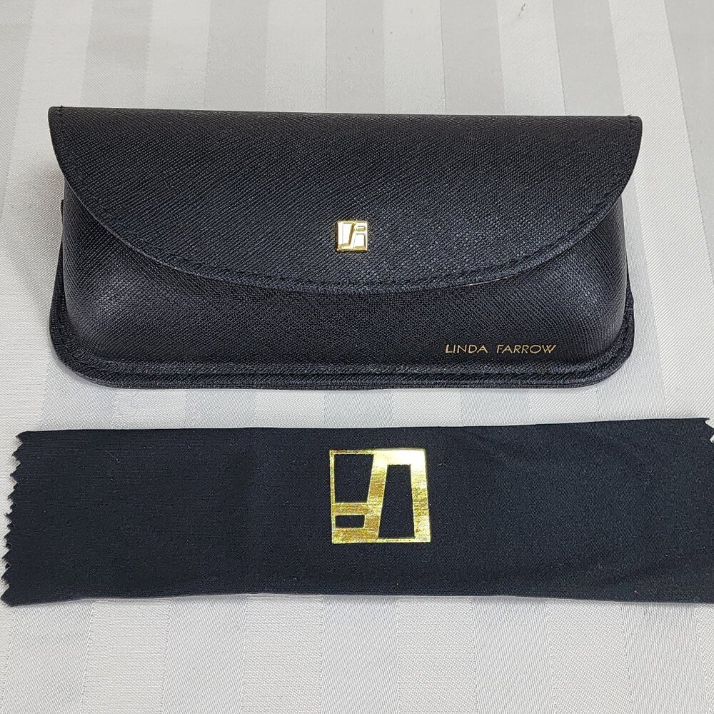 Linda Farrow Eyeglass Case Sunglass Case w/Cloth Black Gold Excellent Used Cond